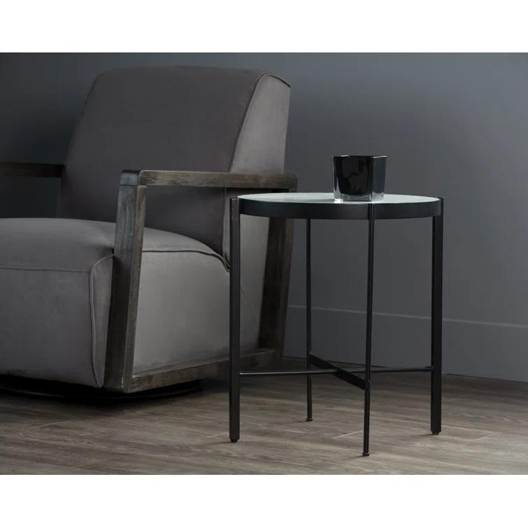 Transitional 20'' Round White Stone Top Metal End Table