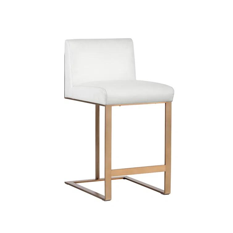 Antique Brass and White Faux Leather Counter Stool