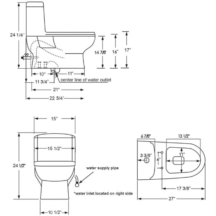Whitehaus Collection Magic 1.6 Gallons GPF Elongated Comfort Height Floor Mounted One-Piece Toilet (Seat Included)