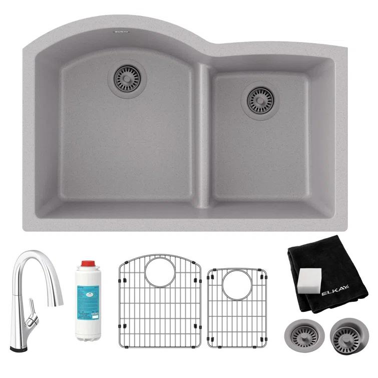 33" x 22" x 10" Double Basin Undermount Kitchen Sink with Faucet