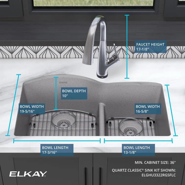 33" x 22" x 10" Double Basin Undermount Kitchen Sink with Faucet