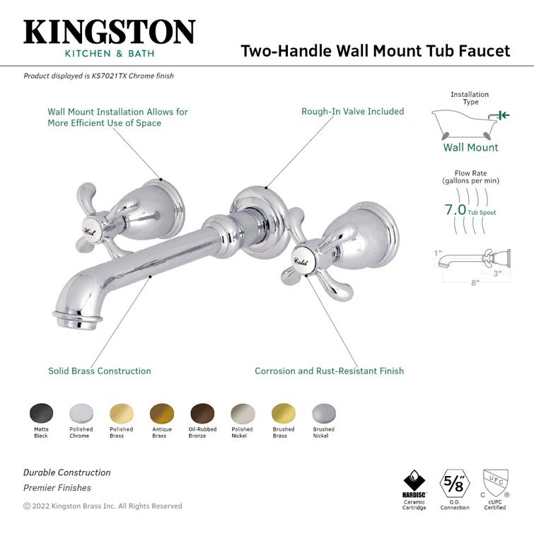 Kingston Brass French Country Two-Handle 3-Hole Wall Mount Roman Tub Faucet