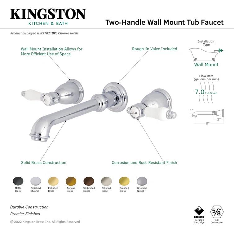 Kingston Brass KS7026BPL Kingston Brass Bel-Air Two-Handle 3-Hole Wall Mount Roman Tub Faucet