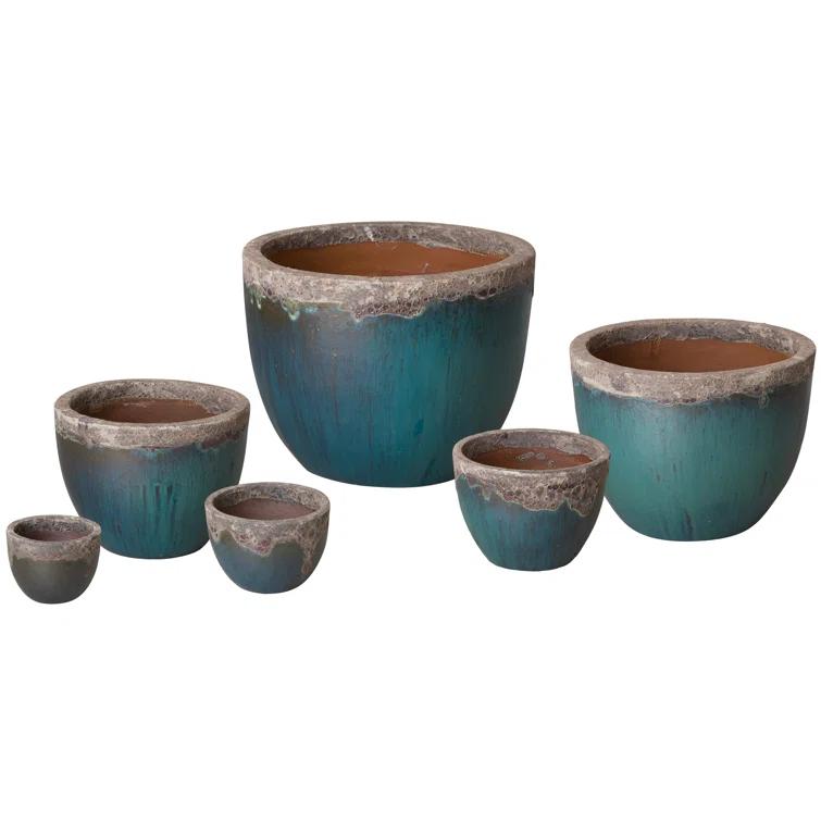 23 in. L x 20 in. H Reef/Teal Ceramic Round Planter with Drainage Hole