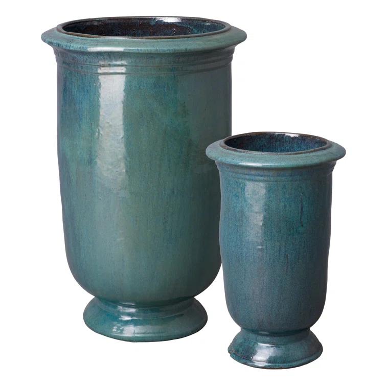 Emissary Round 21.0-Inches W Extra Large Blue Ceramic Indoor/Outdoor Planter with Drainage Holes