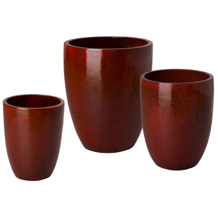 Handcrafted Glossy Red Ceramic Indoor/Outdoor Planter