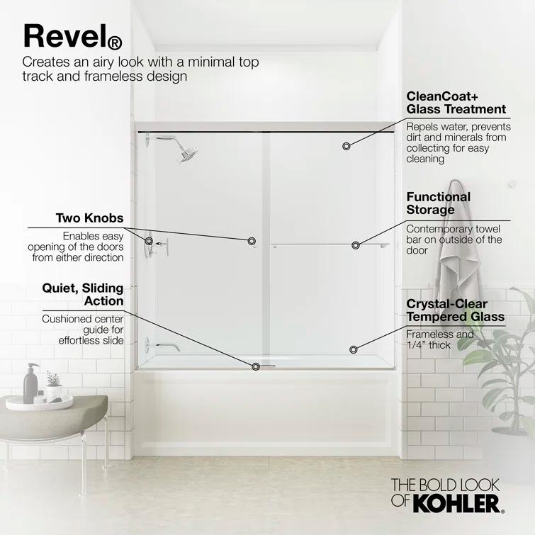 Bright Polished Silver Frameless Sliding Bath Door with Frosted Glass