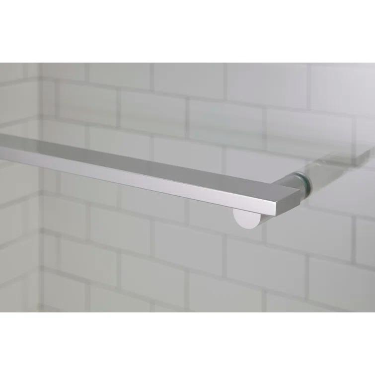 Bright Polished Silver Frameless Sliding Bath Door with Frosted Glass