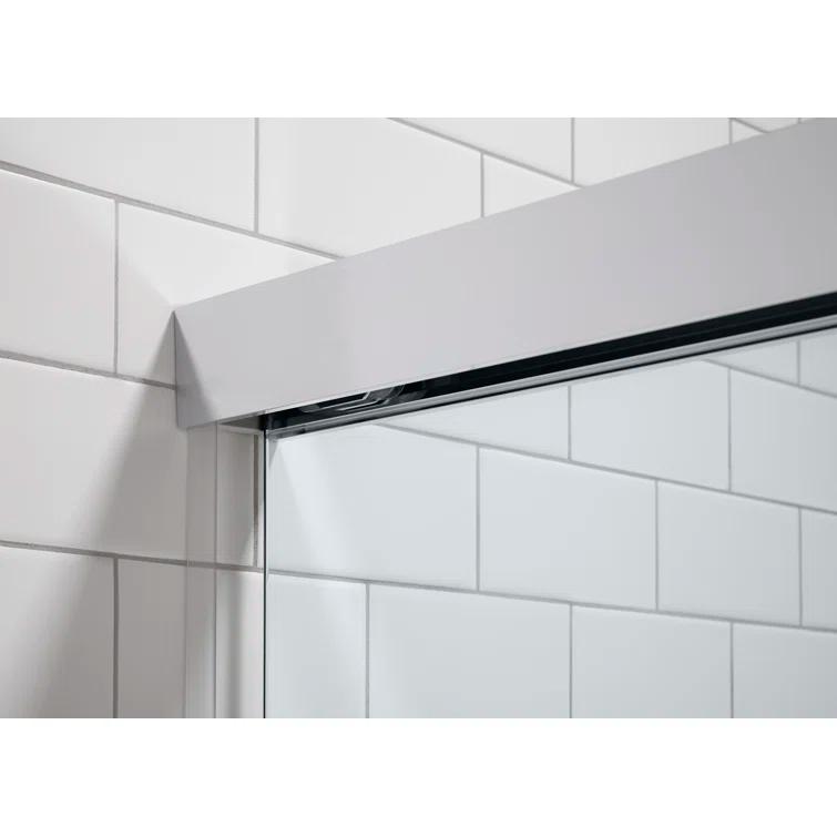 Bright Polished Silver Frameless Sliding Bath Door with Frosted Glass