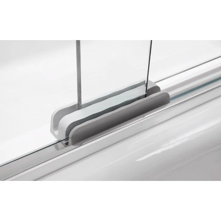 Bright Polished Silver Frameless Sliding Bath Door with Frosted Glass