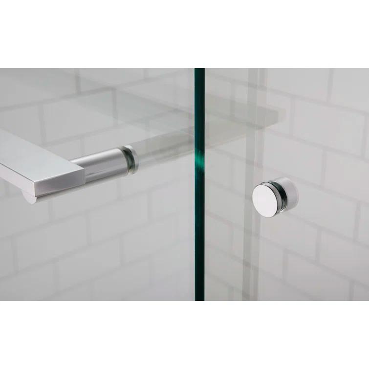 Bright Polished Silver Frameless Sliding Bath Door with Frosted Glass