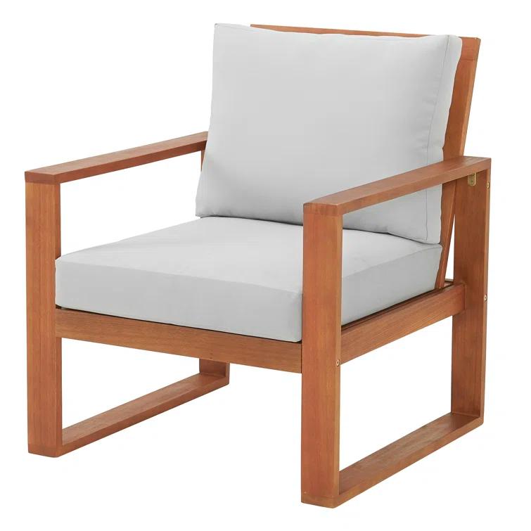 Weston 3Pc Outdoor Set Solid Eucalyptus Wood, 2 Chairs with Cushions and 1 Cocktail Table