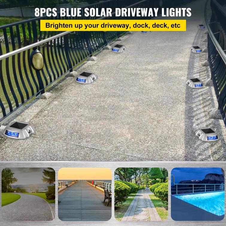 VEVOR Solar Dock Lights Low Voltage Solar Powered Integrated LED Metal Pathway Light Pack (Set of 8)