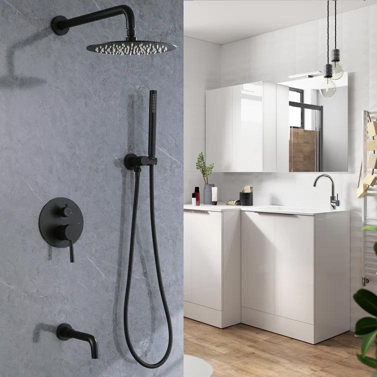 10 Inch Overhead Shower with 360° Rotatable Tub Spout Rough In Pressure Balance Valve Body