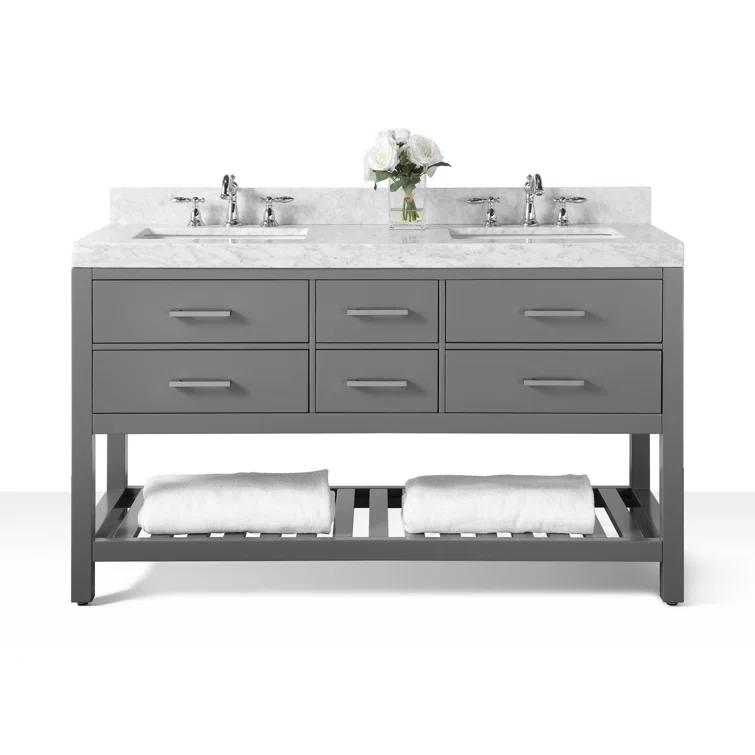 Elizabeth 60 in. Bath Vanity Set in Sapphire Gray with Italian Carrara White Marble Vanity top and White Undermount Basin