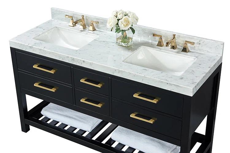 Elizabeth 60'' Black Onyx Double Vanity with Marble Top