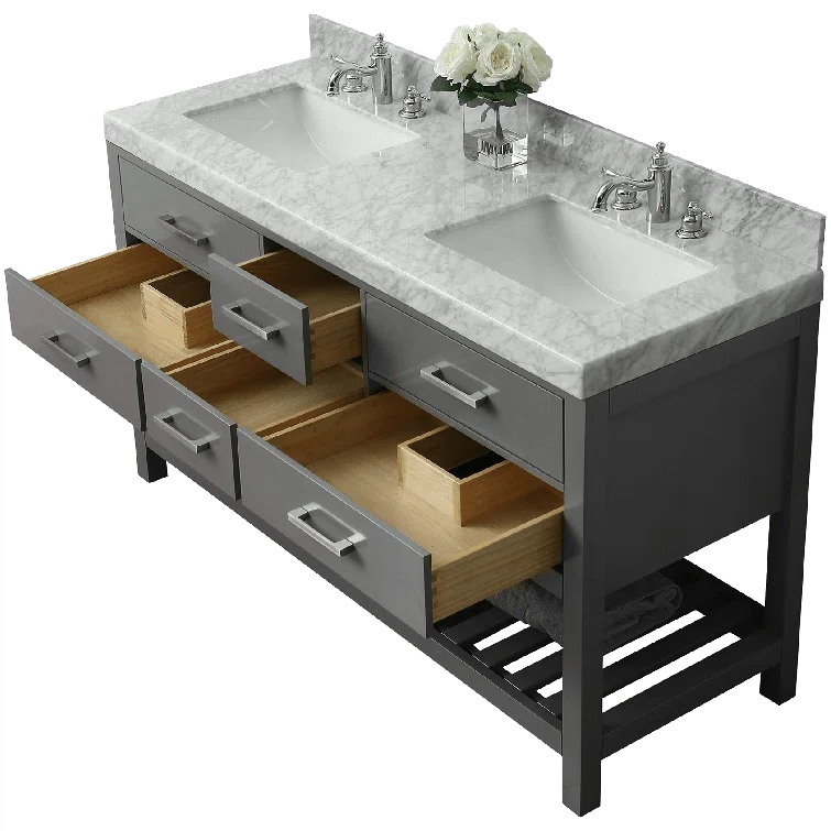Elizabeth 60 in. Bath Vanity Set in Sapphire Gray with Italian Carrara White Marble Vanity top and White Undermount Basin