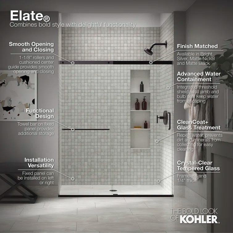 Elate Sliding Shower Door, 70-1/2-In H X 56-1/4 - 59-5/8-In W, With 1/4-In Thick Crystal Clear Glass