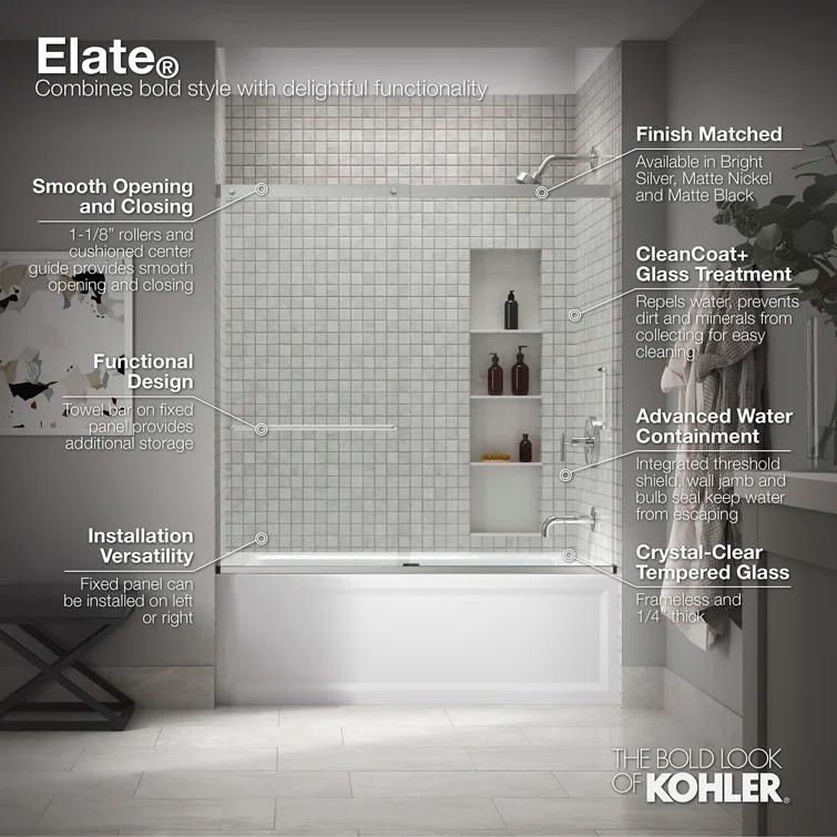 Elate Sliding Bath Door, 56-3/4-In H X 56-1/4 - 59-5/8-In W, With 1/4-In Thick Crystal Clear Glass