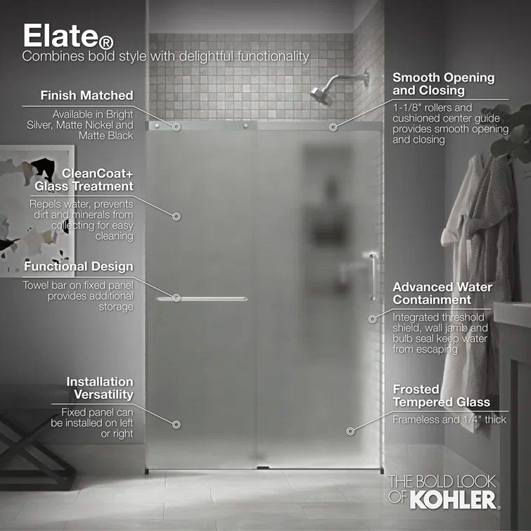 Elate Sliding Shower Door, 70-1/2-In H X 56-1/4 - 59-5/8-In W, With 1/4-In Thick Crystal Clear Glass