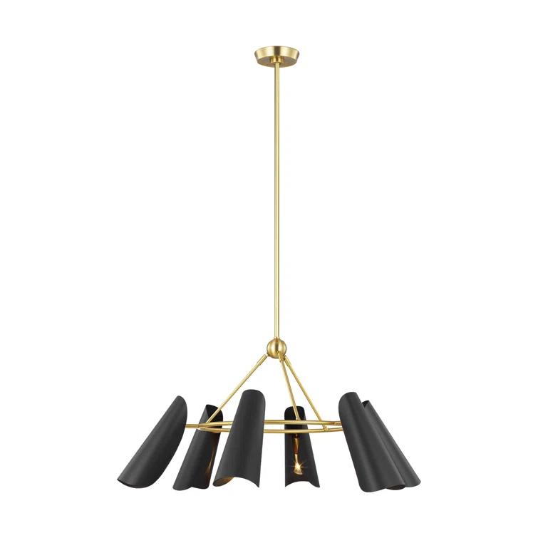 Mid-Century Modern Tresa 36" Brass Chandelier with Metal Shades