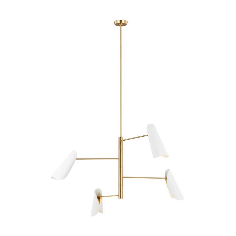 Mid-Century Modern Brass Circular Chandelier with Open-Edge Shades