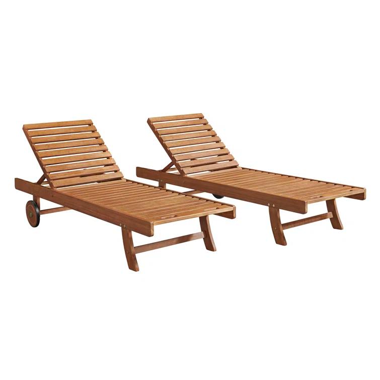Caspian 73" Wide 2Pc Eucalyptus Wood Outdoor Lounge Chair