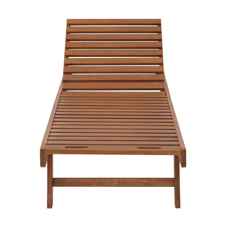 Caspian 73" Wide Eucalyptus Wood Outdoor Lounge Chair with Mesh Seating