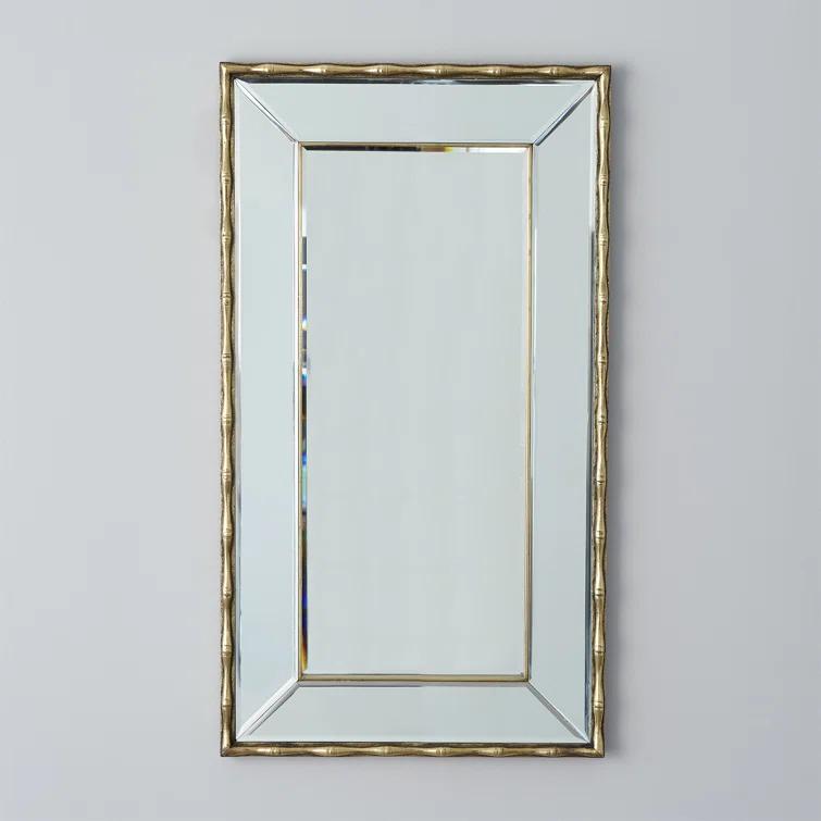 Bamboo Essence Antique Brass Beveled Wall Mirror 45''
