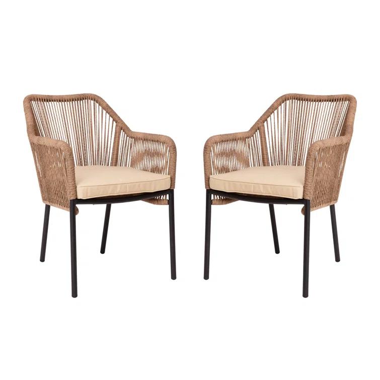 Taylor & Logan Kyla Metal Outdoor Stacking Dining Armchair with Cushion (Set of 2)