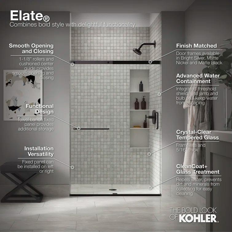 Sliding Shower Door, 75-1/2-In H X 68-1/4 - 71-5/8-In W, With Heavy 5/16-In Thick Crystal Clear Glass