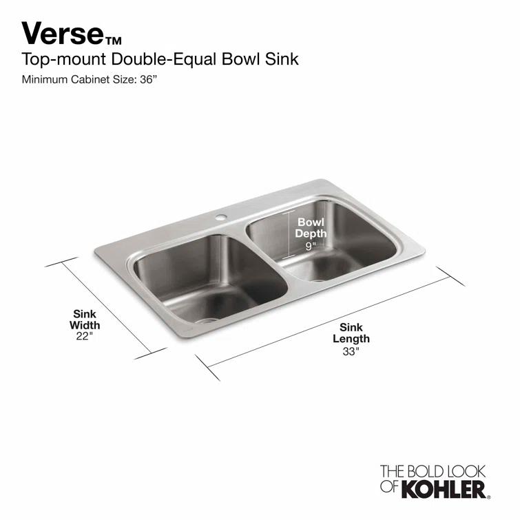 Verse Top-Mount Double-Equal Bowl Kitchen Sink with Single Faucet Hole