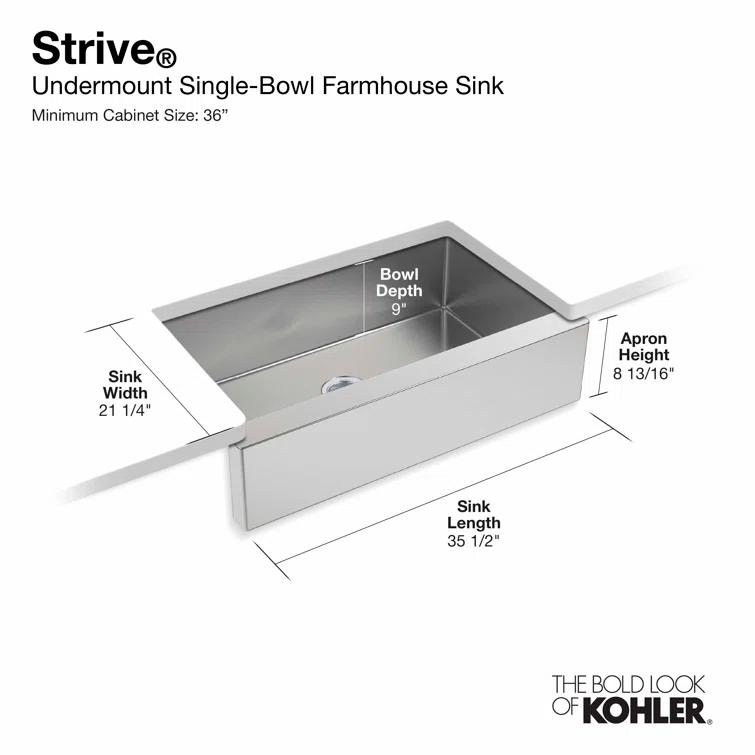 Strive 36" Stainless Steel Farmhouse Undermount Single-Bowl Kitchen Sink