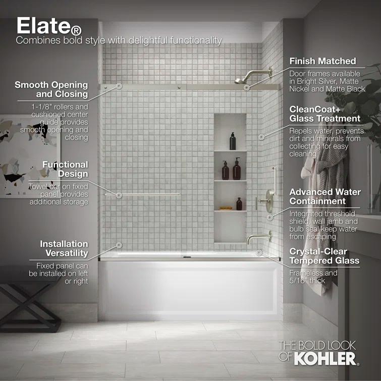 Elate Tall Sliding Shower Door, 75-1/2-In H X 56-1/4 - 59-5/8-In W, With Heavy 5/16-In Thick Crystal Clear Glass