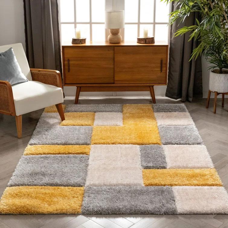 Cobina Escondido Yellow Modern Geometric 3D Textured Shag Rug