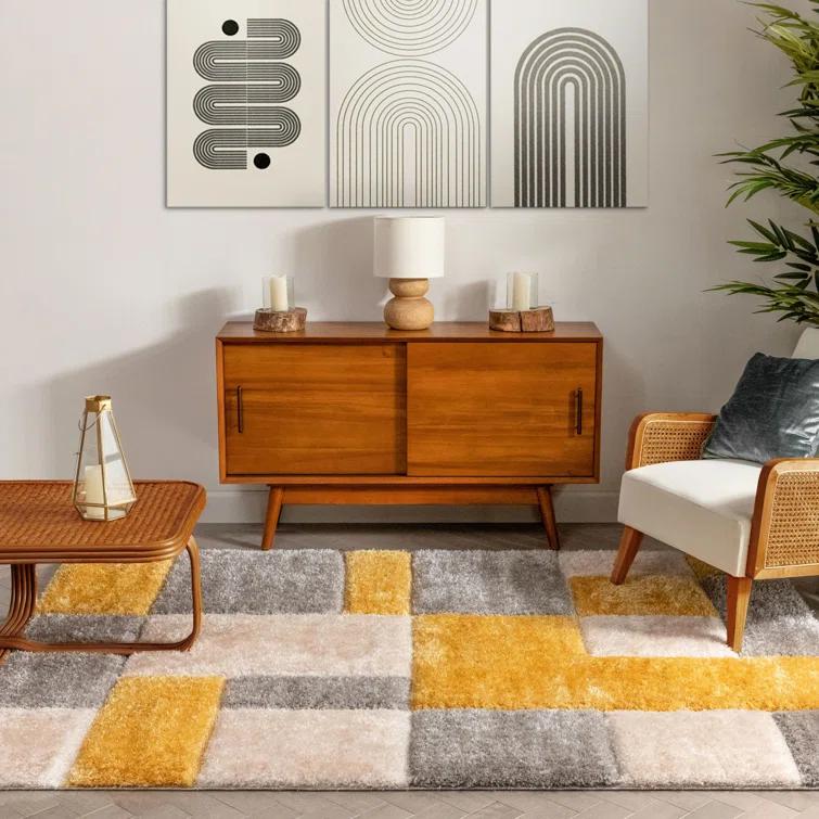 Cobina Escondido Yellow Modern Geometric 3D Textured Shag Rug