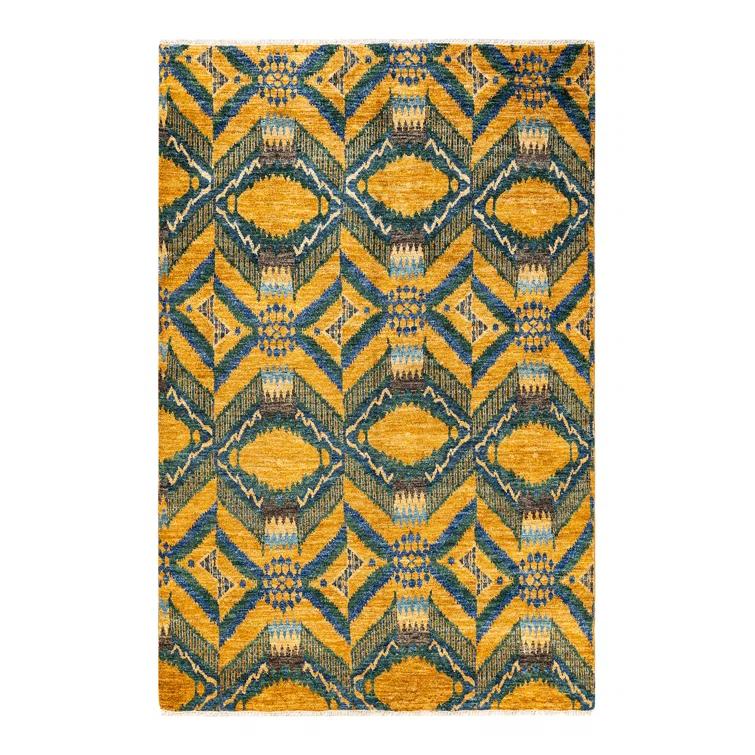 Hand-Knotted Multicolor Wool Aztec Print 6' x 9' Area Rug