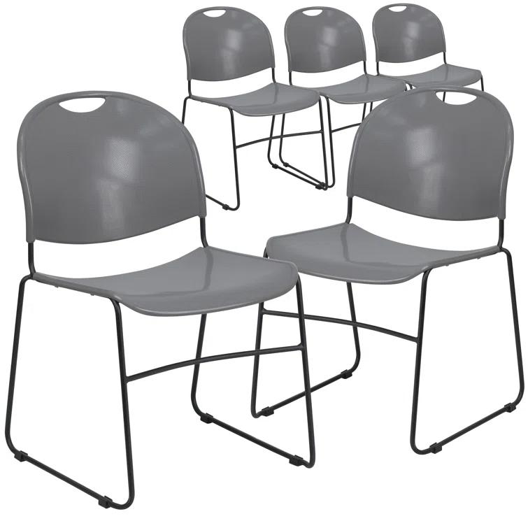 Flash Furniture Gaea 880 lb. Capacity Ultra-Compact Stack Chair with Metal Frame (Set of 5)