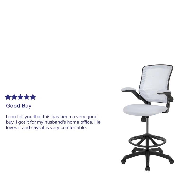 Mid-Back Mesh Ergonomic Drafting Chair with Foot Ring and Flip-Up Arms