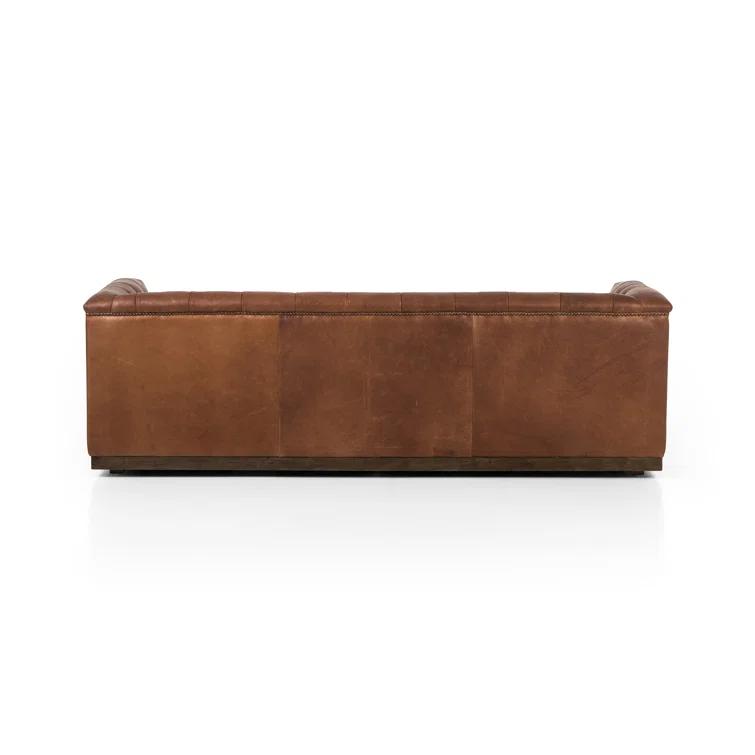 Warm Brown Tufted Leather Sofa with Nailhead Trim