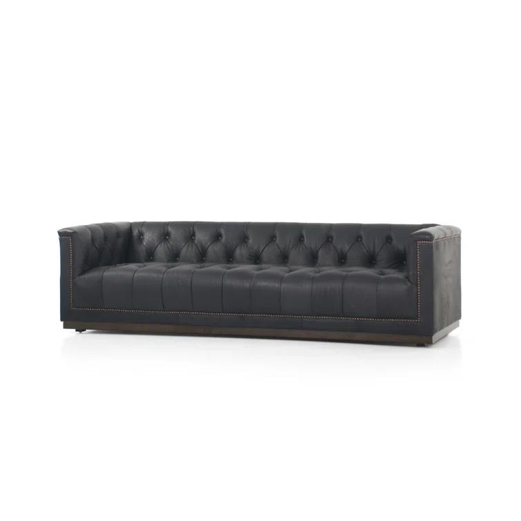 Heirloom Black Tufted Leather Sofa with Nailhead Trim