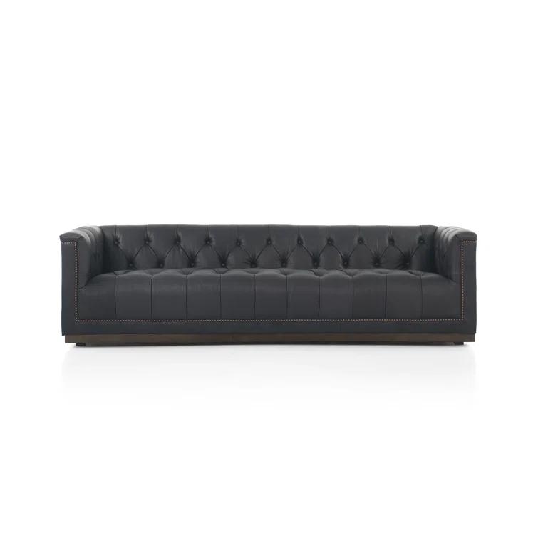 Heirloom Black Tufted Leather Sofa with Nailhead Trim