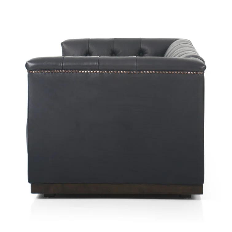 Heirloom Black Tufted Leather Sofa with Nailhead Trim