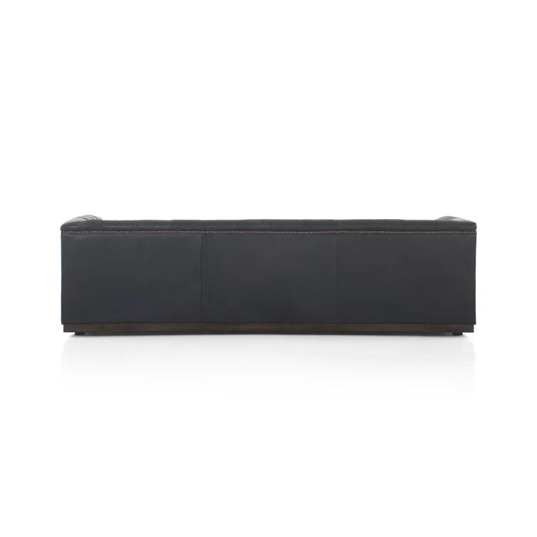 Heirloom Black Tufted Leather Sofa with Nailhead Trim