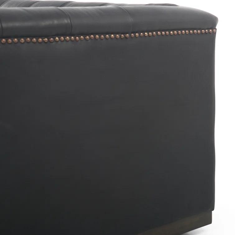 Heirloom Black Tufted Leather Sofa with Nailhead Trim