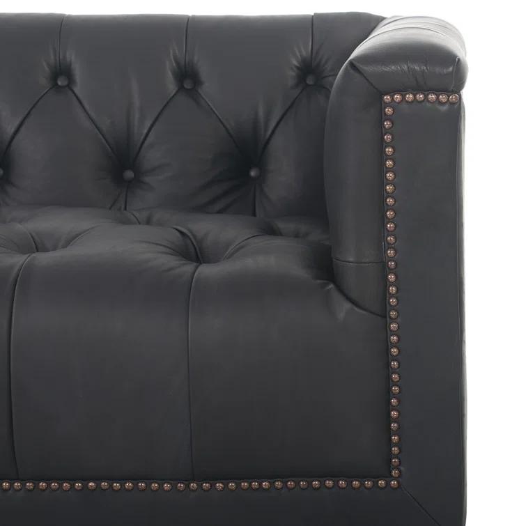 Heirloom Black Tufted Leather Sofa with Nailhead Trim