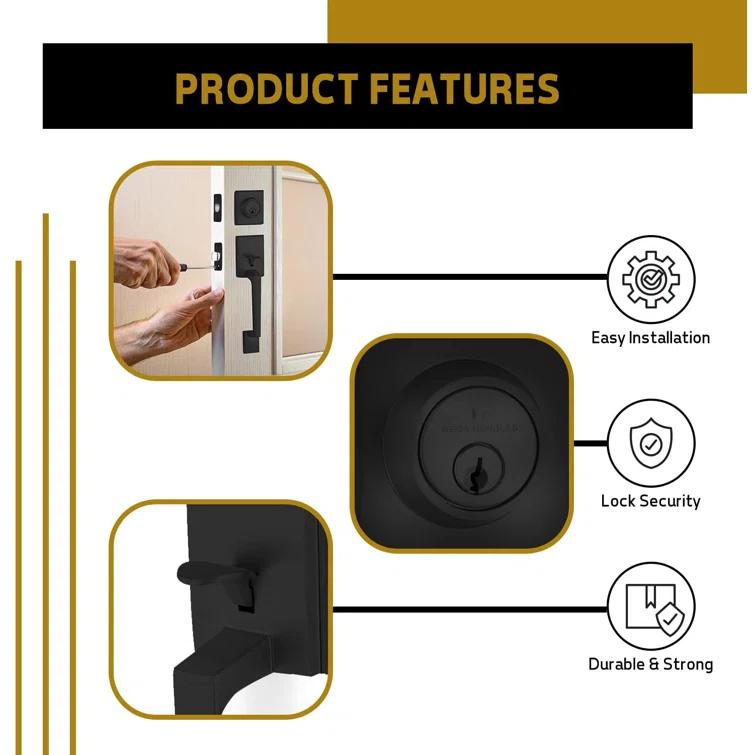 Mega Handles TOBELLE SQUARE Door Lock, Keyless Interior Door Handle Set for Hallway, Closet, Bathroom, Door Lever Interior, Lock, Door Handle - Heavy Duty Design