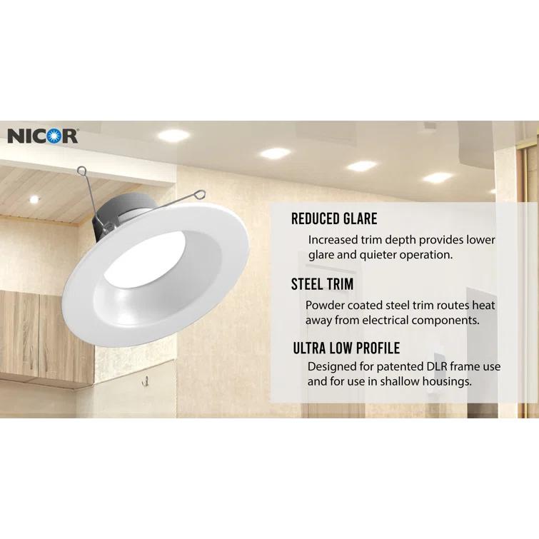 NICOR Lighting 6'' Selectable Color Temperature Dimmable Air-Tight IC Rated LED Retrofit Recessed Lighting Kit DLR56612120SWH