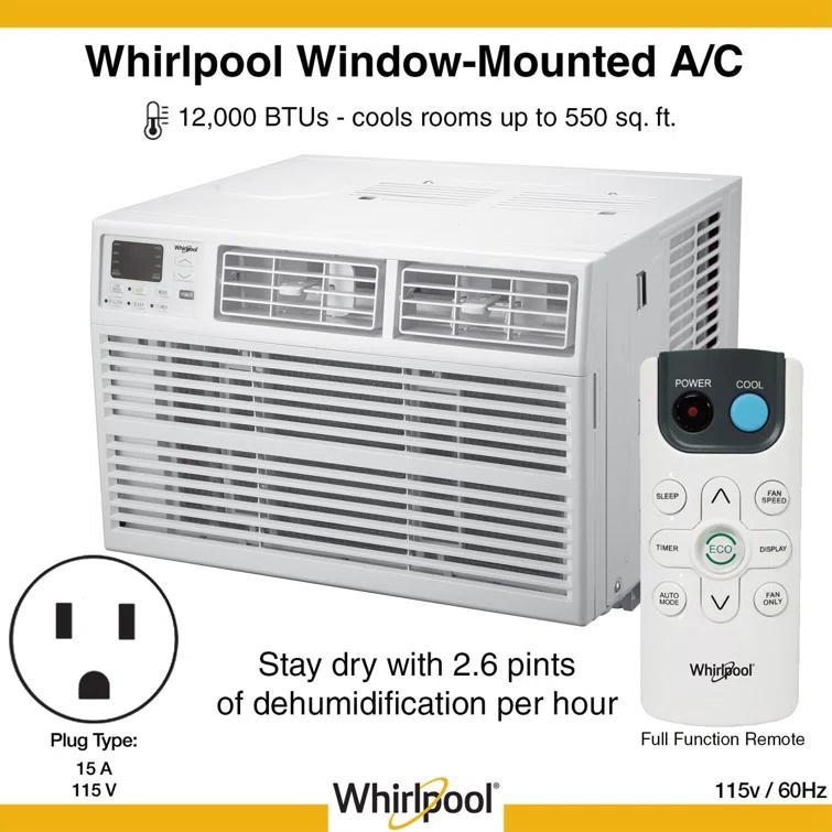 Whirlpool 12000 BTU Energy Star Window Air Conditioner for 550 Square Feet with Remote Included