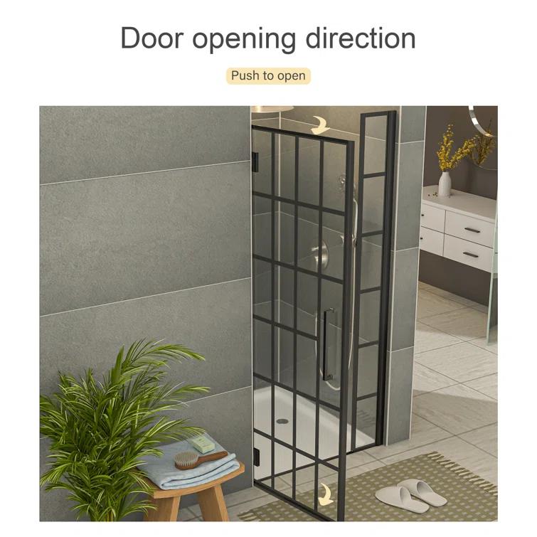40" W x 72" H Wall Hinged Frameless Shower Door with Pattern Tempered Glass